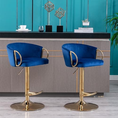 Velvet Counter Height Bar Stools Set of 2 with Chrome Footrest and Gold Base, Swivel Adjustable for Kitchen Island, Pub, Dining Room - Green