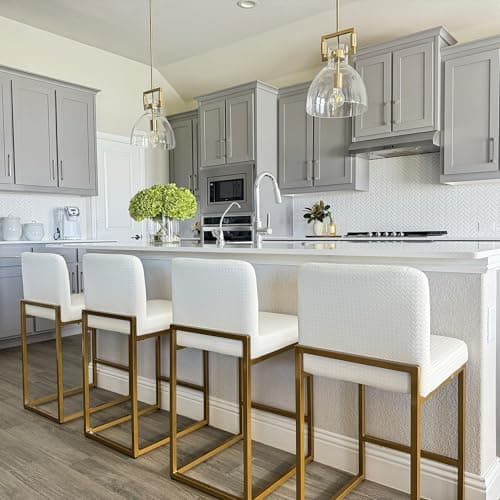 PHI VILLA White and Gold Counter Height Bar Stool Set with Back