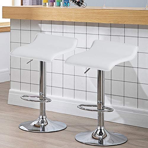 COSTWAY Modern Swivel Bar Stools Set of 2, Adjustable Height & Footrest, White.Chrome Hydraulics
