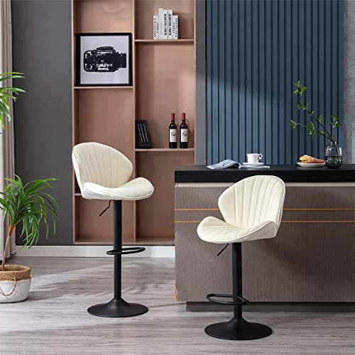 Modern Velvet Swivel Bar Stools Set of 2 with Curved Back and Chrome Footrest, Grey