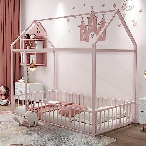 Bellemave Montessori Twin Size House Floor Bed, White