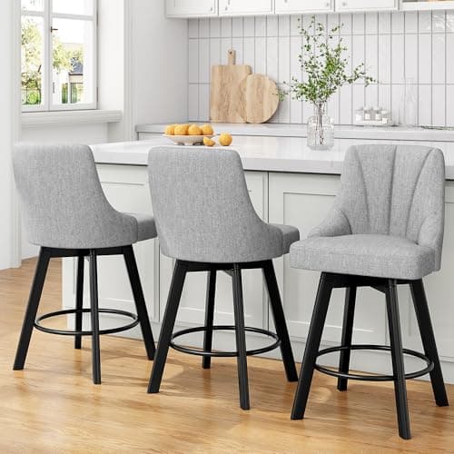 Light Gray Fabric Back Bar Stools, 24" Counter Height Set of 2