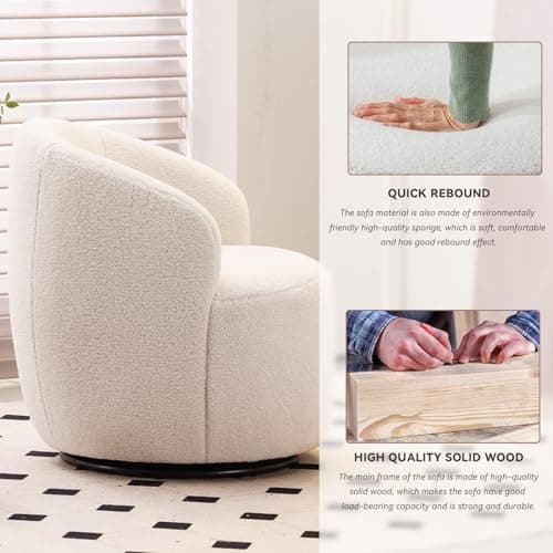 Modern Round Swivel Barrel Chair for Living Room Bedroom, Teddy Ivory