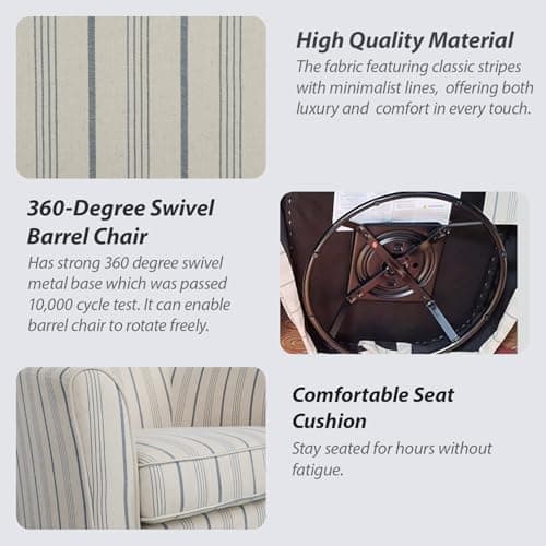 Christopher Knight Home Beige/Blue Stripe 360-Degree Swivel Club Chair