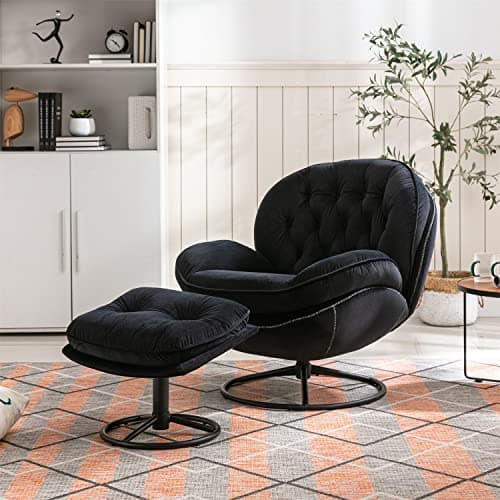 Velvet Swivel Accent Chair with Ottoman Set