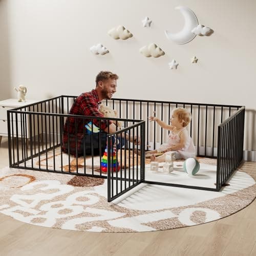 Montessori Safety Floor Bed Frame for Kids, Black No Box Spring Needed