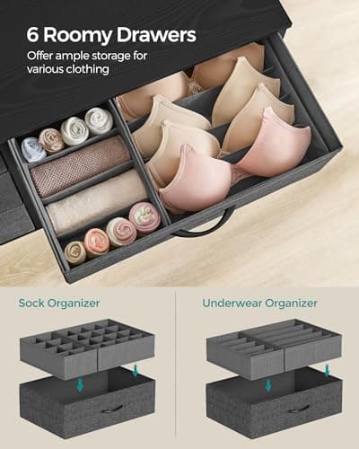 SONGMICS Charcoal & Slate Gray 6-Drawers Dresser with Side Pockets ULTS823G22