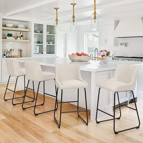 LUE BONA Counter Height Bar Stools Set of 4, Faux Leather, Comfortable with Back