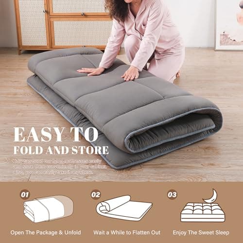 Japanese Futon Mattress 3" Grey, Foldable & Portable for Kids & Adults, Queen Size 60"x80"