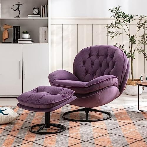 Modern Velvet Swivel Accent Chair with Ottoman in Teal