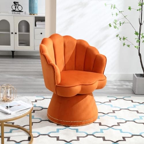 Modern Velvet Swivel Barrel Chair for Living Room, Bedroom, Hotel in Orange