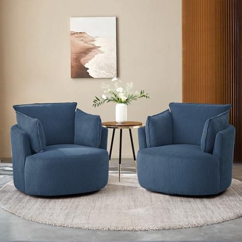 Blue Swivel Accent Chair with Detachable Cushions for Living Room