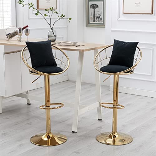 Modern Velvet Swivel Bar Stools Set of 2 with Curved Back and Chrome Footrest, Grey