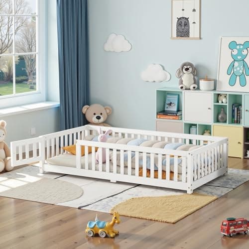 Montessori Twin Bed with Safety Guards and Convertible Door (Grey)