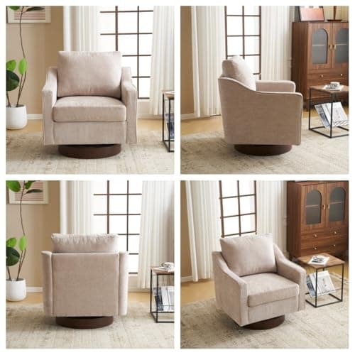 VINGLI Mid-Century Modern Swivel Chair, Chenille Khaki, Living Room Accent