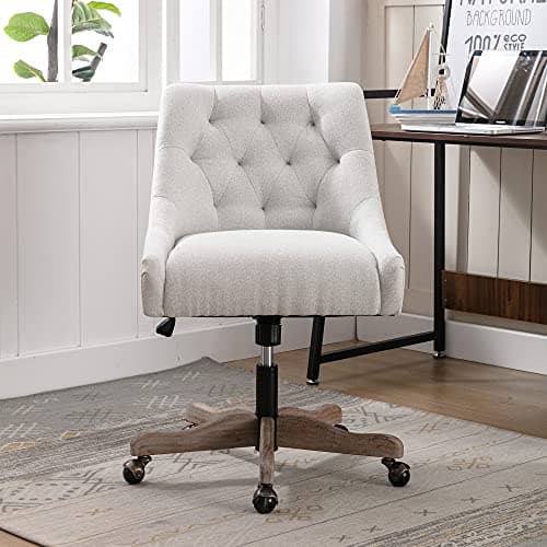 i-POOK Charcoal Swivel Desk Chair, Height Adjustable with Button Tufted Back & Solid Wood Feet