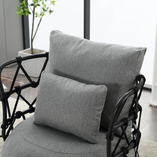 Round Swivel Chair with Back and Pillows, Linen Club Chair for Bedroom and Living Room