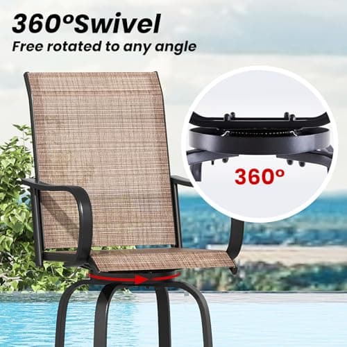 Soohow Swivel Textilene Outdoor Bar Stool Set, All Weather Ergonomic Chairs