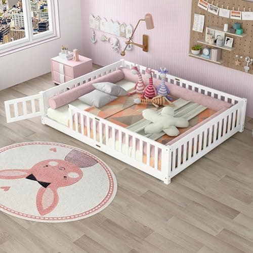 Bellemave Twin Size Montessori Floor Bed with Safety Guardrails for Kids (Natural)