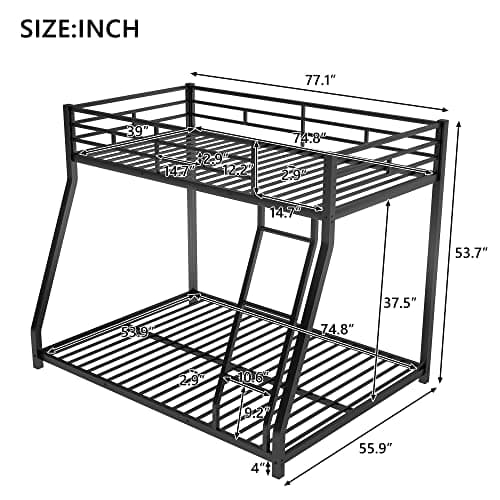 i-POOK Twin Over Full Metal Bunk Bed Frame with Ladder & Safety Guardrail, Gray