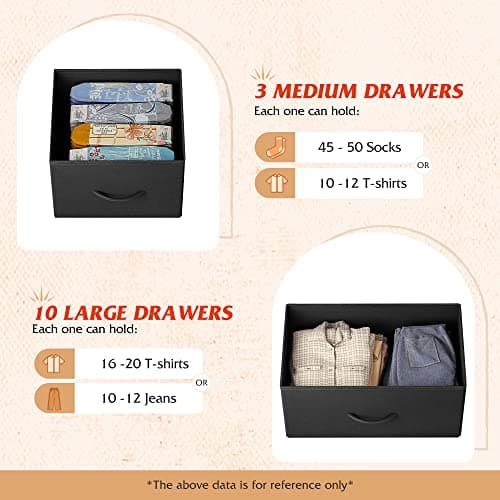 Charcoal Black Tall Dresser with 13 Drawers & Fabric Bins