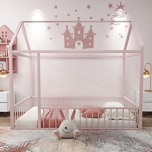 Bellemave Montessori Twin Size House Floor Bed, White