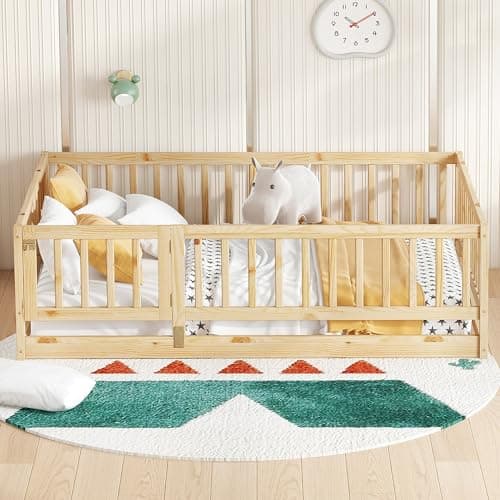 Montessori Safety Bed with Door & Slats for Twin Size Boys Girls