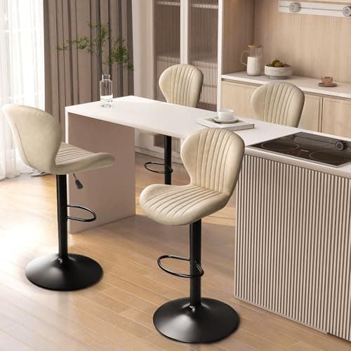 PUKAMI Counter Height Bar Stool Set, Adjustable with Footrest & Back (Black, Set of 4)