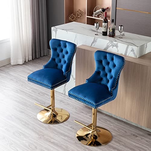 Modern Adjustable Velvet Swivel Bar Stools Set of 2