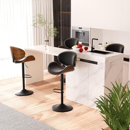 4-Piece Bentwood Bar Stool Set, Adjustable Height 23.5-32.5IN, White