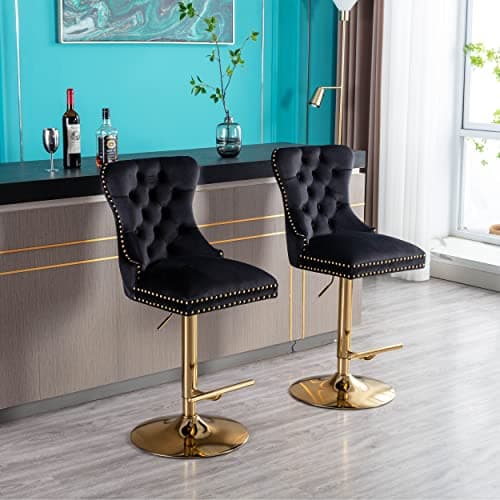 Modern Adjustable Velvet Swivel Bar Stools Set of 2