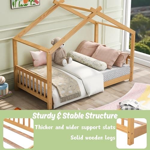 Bellemave Natural Wood Montessori Twin Bed with Headboard & Footboard