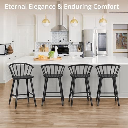 LUE BONA Black Farmhouse Bar Stools, Semicircular Backrest, Set of 2, Modern Counter Height
