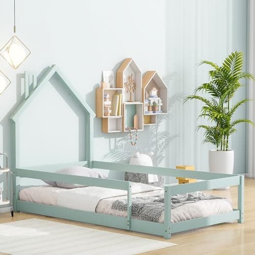 Solid Wood Montessori Twin Floor Bed for Children Boys Girls