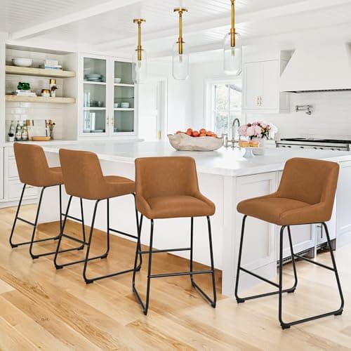 LUE BONA Counter Height Bar Stools Set of 4, Faux Leather, Comfortable with Back