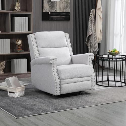 i-POOK Boucle Recliner Chair with Swivel Accent, Adjustable Back and Footrest, Grey