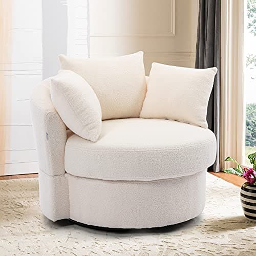 i-POOK Swivel Barrel Chair with Pillows, Modern Leisure Accent Chair for Living Room