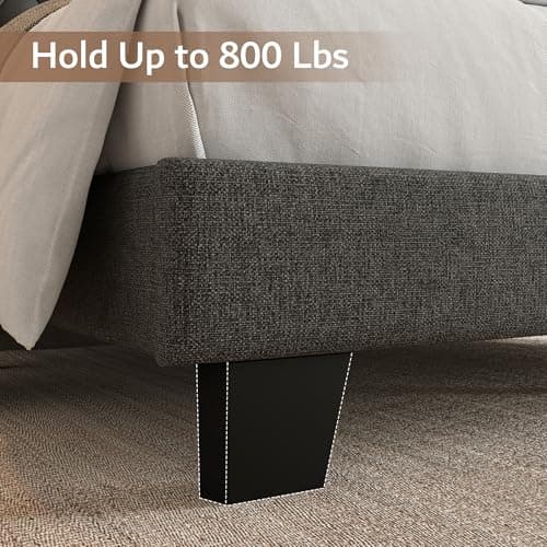 iPormis Dark Grey Button Tufted Queen Upholstered Bed Frame, Velvet Support Legs