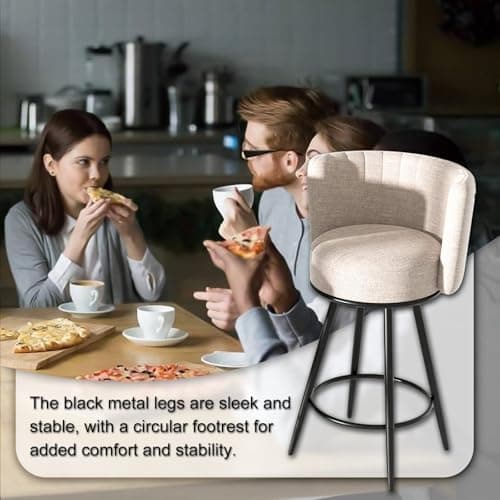 Beige Tufted Counter Height Bar Stools Set of 2, Modern Metal Legs