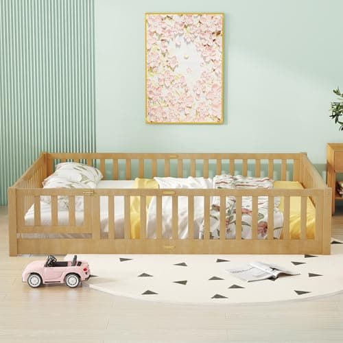 Bellemave Twin Size Montessori Floor Bed with Safety Guardrails for Kids (Natural)