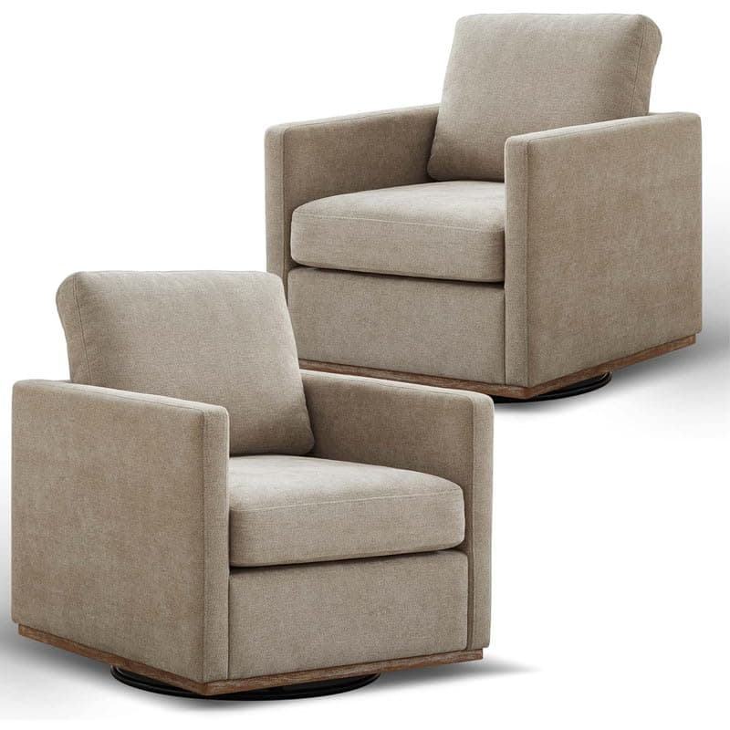 360 Degree Swivel Chenille Accent Chair Set, Mid Century Modern Charcoal Black Barrel Chairs for Living Room & Bedroom