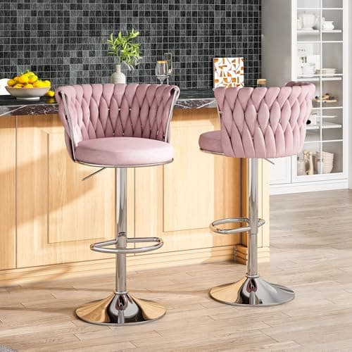 AWQM Black Bar Stool Set, Modern Swivel Velvet Chairs for Bar, Kitchen, and Dining