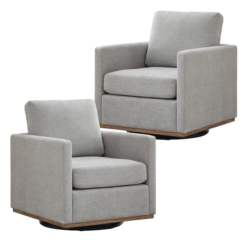 360 Degree Swivel Chenille Accent Chair Set, Mid Century Modern Charcoal Black Barrel Chairs for Living Room & Bedroom