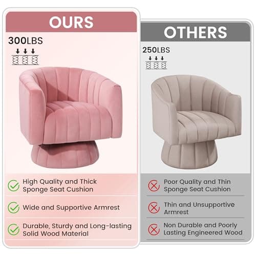 Kromax Mid Century Pink Tufted Velvet Swivel Accent Chair