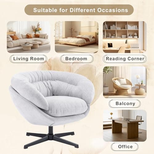 360 Degree Swivel Chenille Upholstered Accent Chair, Gray Metal Base Office Chair