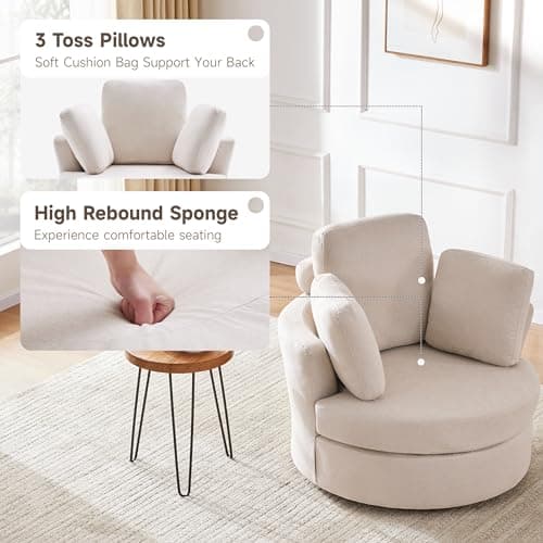 Grey Swivel Barrel Chair with Removable Headrest, Chaise Lounge, Oversized Living Room Chair