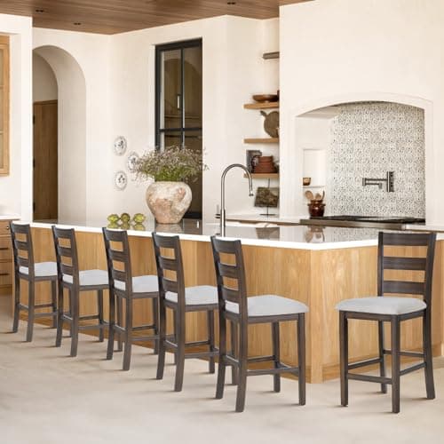 COLAMY Dark Grey Upholstered Mid Century Modern Bar Stools Set of 4, 25 Inch High Counter Height