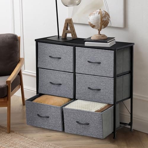 ZENY Dark Grey Fabric Dresser with 6 Drawers for Bedroom Closet Storage
