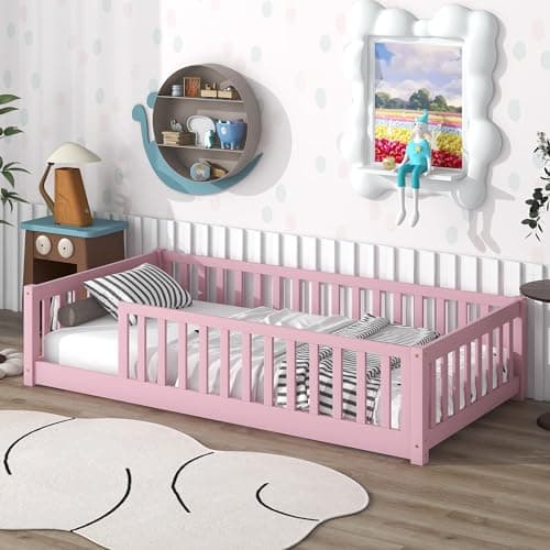Twin Size Montessori Floor Bed for Kids in Natural Wood