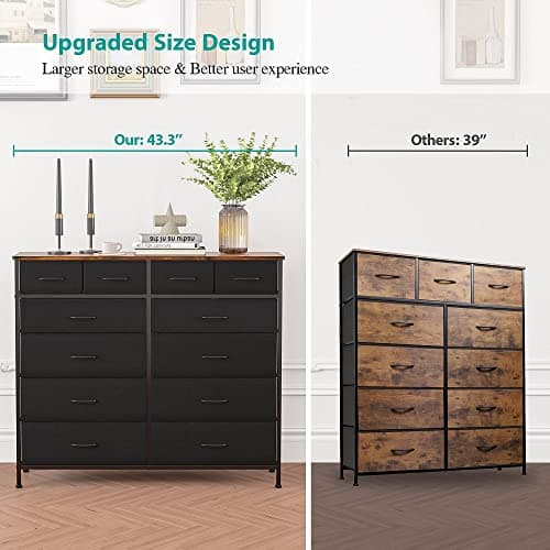 Black Tall Fabric Drawer Dresser with 12 Deep Drawers for Bedroom, Closet, and More